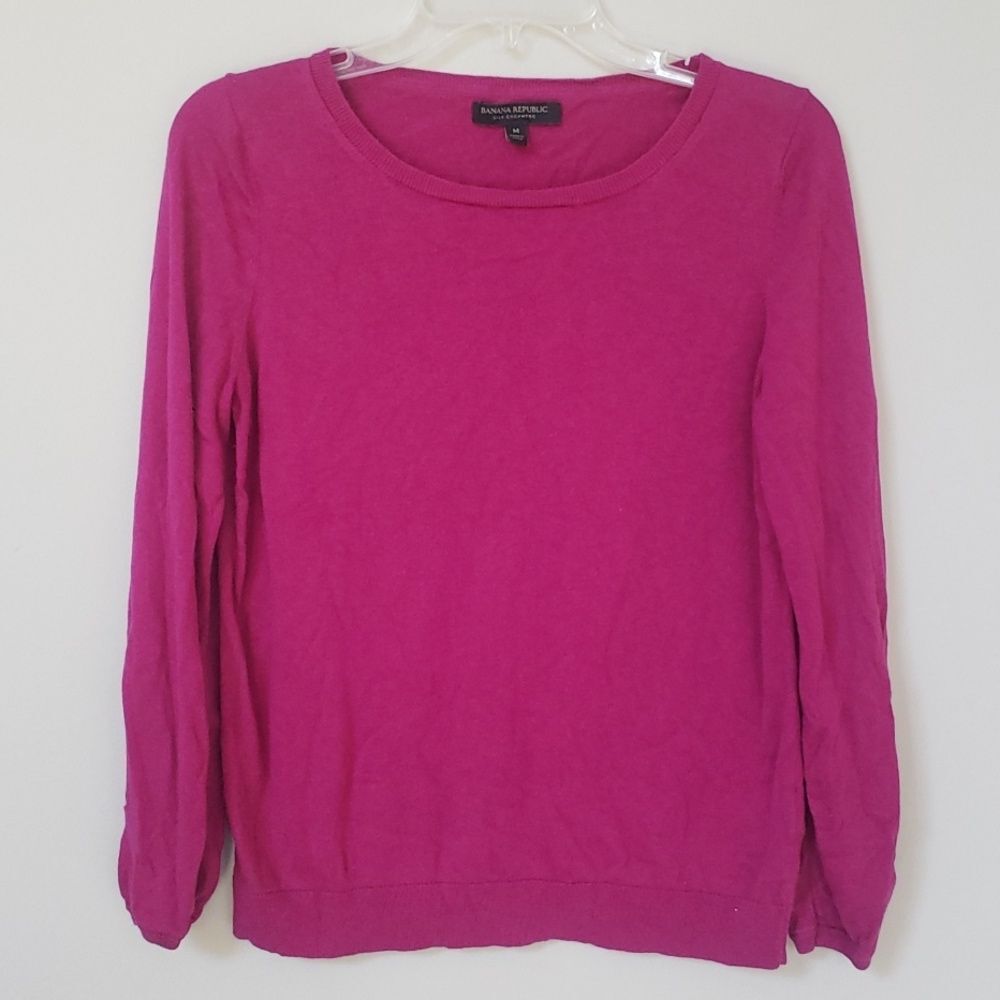 Banana Republic Sweater Womens M Cashmere Silk Magenta Pink Fine Knit Career Top